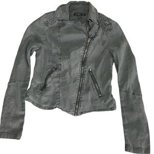 Level 99 Anthropology Gray Biker Jacket Quilted Shoulders Zip Pockets Women’s S